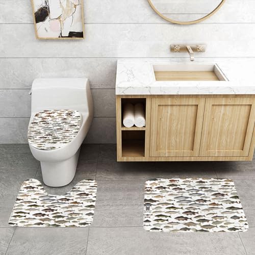 ASPOIJHN 3-teiliges Badezimmerteppich-Set, leicht zu reinigen, rutschfeste Konturmatte und WC-Deckelbezug, Lachsfarben von ASPOIJHN