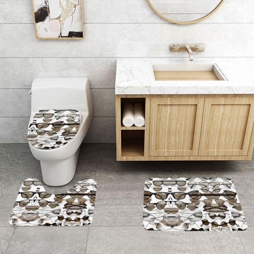 ASPOIJHN 3-teiliges Badezimmerteppich-Set, niedliche Brille, rutschfeste Konturmatte und WC-Deckelbezug, leicht zu reinigen von ASPOIJHN