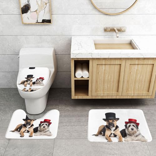 ASPOIJHN 3-teiliges Badezimmerteppich-Set, niedliche Hunde, rutschfeste Konturmatte und WC-Deckelbezug von ASPOIJHN