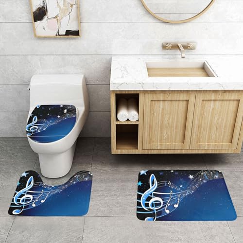 ASPOIJHN 3-teiliges Badezimmerteppich-Set, rutschfeste Konturmatte und WC-Deckelbezug, leicht zu reinigen, Blau von ASPOIJHN