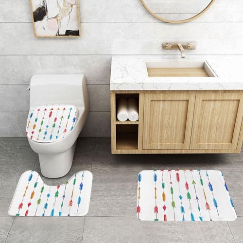 ASPOIJHN 3-teiliges Badezimmerteppich-Set, rutschfeste Konturmatte und WC-Deckelbezug, leicht zu reinigen, Koralle und Blaugrün von ASPOIJHN