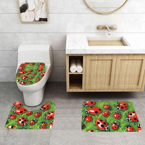 ASPOIJHN 3-teiliges Badezimmerteppich-Set, rutschfeste Konturmatte und WC-Deckelbezug, leicht zu reinigen, Rot von ASPOIJHN