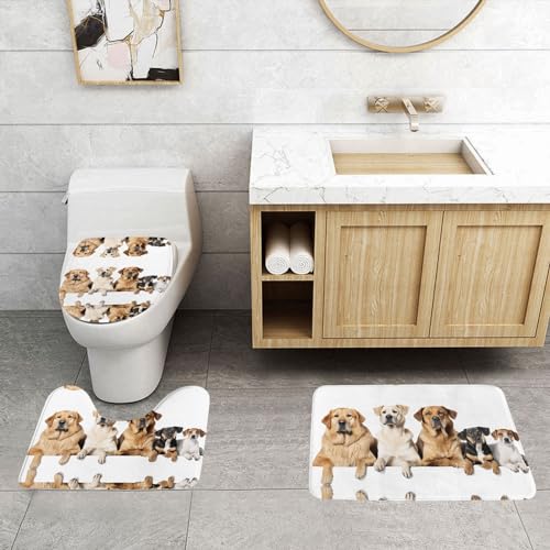 ASPOIJHN 3-teiliges Badezimmerteppich-Set mit Pommeranians-Muster, leicht zu reinigen, rutschfeste Konturmatte und WC-Deckelbezug von ASPOIJHN
