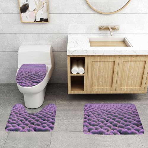ASPOIJHN Badezimmerteppich-Set, leicht zu reinigen, rutschfest, Konturmatte und WC-Deckelbezug, Violett von ASPOIJHN