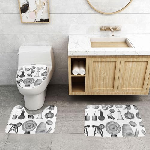 ASPOIJHN Badezimmerteppich-Set, romantische Paris, Schmetterlings-Eiffel, leicht zu reinigen, rutschfeste Konturmatte und WC-Deckelbezug, 3-teilig von ASPOIJHN