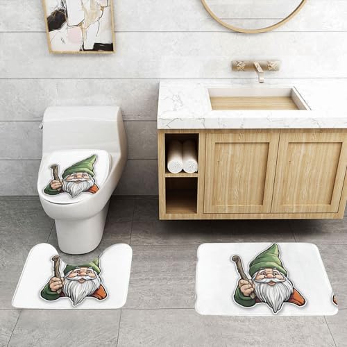 ASPOIJHN Gnome, leicht zu reinigendes 3-teiliges Badezimmerteppich-Set, rutschfeste Konturmatte und WC-Deckelbezug von ASPOIJHN