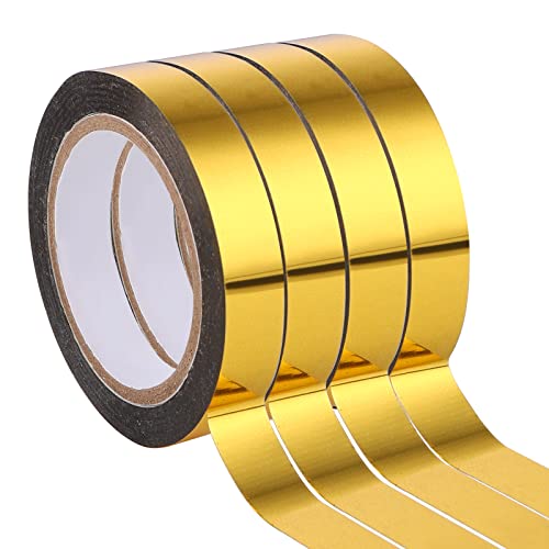 ASTER 4 Rollen Gold Fliesennahtband Washi Tape Set, Craft dekorative Klebeband, 10 mm x 20 m Selbstklebendes Metallisiertes Spiegelband für Fliesennahtabdeckung Detaillierung Akzentwand von ASTER