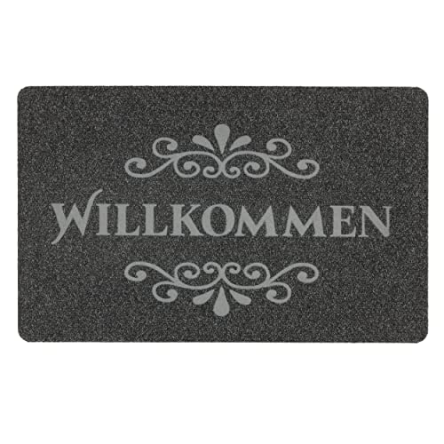 ASTRA Fußmatte innen 50x80 cm - rutschfeste Schmutzfangmatte grau Türmatte strapazierfähig - Eingang Fußabtreter Flocky Color: Willkommen Sauberlaufmatte von ASTRA