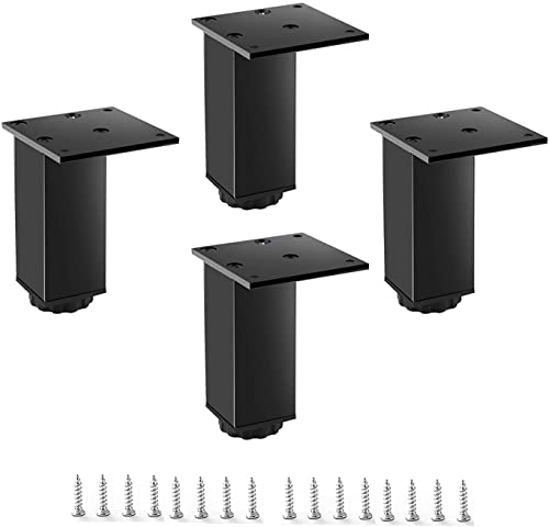 Metall-Aluminium-Möbelbeine, DIY-Heimschrankfüße, Set mit 4 quadratischen austauschbaren Beinen, verwendet für Fernsehtische, Bänke, Badezimmer, höhenverstellbar, rutschfeste Sofafüße (schwarz 35 cm/ von ASerZenith