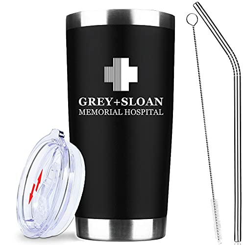 ATHAND Gifts for Doctors Nurses – Greys Anatomy Edelstahlbecher mit Deckel und Strohhalm, 590 ml, isolierte Trinkbecher, doppelwandig, Reise-Eiskaffeetasse, Geburtstagsgeschenkideen für Männer von ATHAND