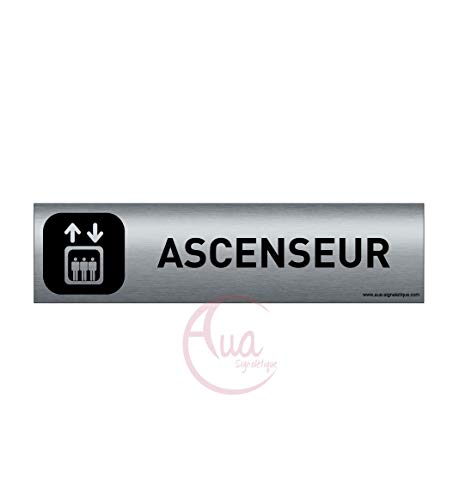 AUA SIGNALETIQUE - Plaque Aluminium brossé imprimé AluSign DARK - 200x50 mm - Double Face adhésif au dos (Ascenseur) von AUA SIGNALETIQUE