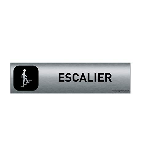 AUA SIGNALETIQUE - Plaque Aluminium brossé imprimé AluSign DARK - 200x50 mm - Double Face adhésif au dos (Escalier montant) von AUA SIGNALETIQUE