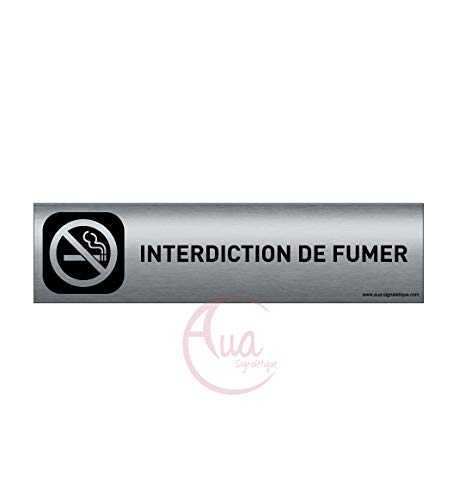 AUA SIGNALETIQUE - Plaque Aluminium brossé imprimé AluSign DARK - 200x50 mm - Double Face adhésif au dos (Interdiction de fumer) von AUA SIGNALETIQUE