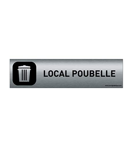 AUA SIGNALETIQUE - Plaque Aluminium brossé imprimé AluSign DARK - 200x50 mm - Double Face adhésif au dos (Local poubelle) von AUA SIGNALETIQUE