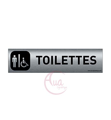 AUA SIGNALETIQUE - Plaque Aluminium brossé imprimé AluSign DARK - 200x50 mm - Double Face adhésif au dos (Toilettes H/handicap) von AUA SIGNALETIQUE