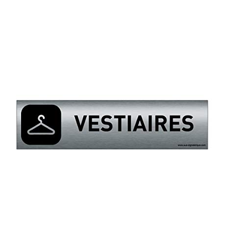 AUA SIGNALETIQUE - Plaque Aluminium brossé imprimé AluSign DARK - 200x50 mm - Double Face adhésif au dos (Vestiaires) von AUA SIGNALETIQUE