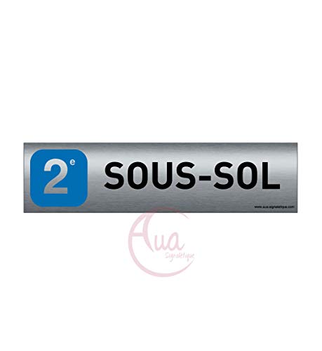 AUA SIGNALETIQUE - Plaque de porte Aluminium brossé imprimé AluSign - 200x50 mm - Double Face adhésif au dos (2eme SOUS SOL) von AUA SIGNALETIQUE