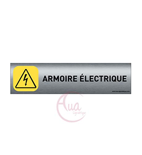 AUA SIGNALETIQUE - Plaque de porte Aluminium brossé imprimé AluSign - 200x50 mm - Double Face adhésif au dos (Armoire électrique) von AUA SIGNALETIQUE
