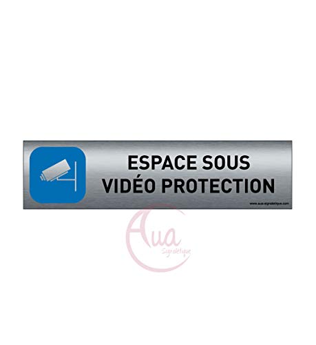 AUA SIGNALETIQUE - Plaque de porte Aluminium brossé imprimé AluSign - 200x50 mm - Double Face adhésif au dos (Sous Vidéo protection) von AUA SIGNALETIQUE