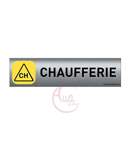 AUA SIGNALETIQUE - Plaque de porte Aluminium brossé imprimé AluSign - 200x50 mm - Double Face adhésif au dos (chaufferie) von AUA SIGNALETIQUE