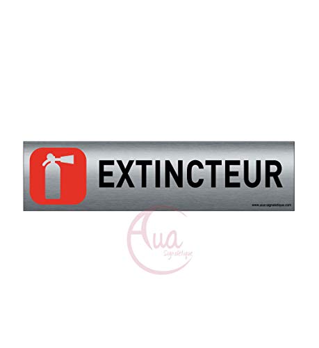 AUA SIGNALETIQUE - Plaque de porte Aluminium brossé imprimé AluSign - 200x50 mm - Double Face adhésif au dos (extincteur) von AUA SIGNALETIQUE