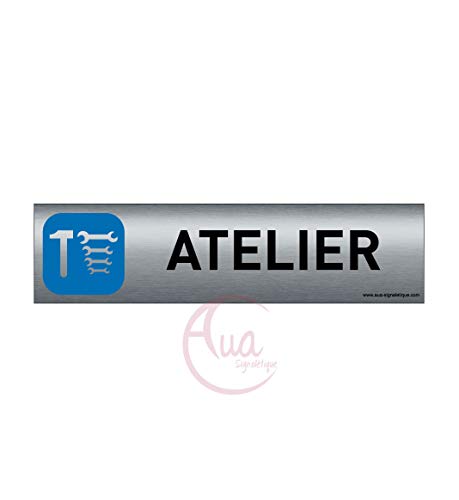 AUA SIGNALETIQUE - Plaque de porte Aluminium brossé imprimé AluSign - 200x50 mm - Double Face adhésif au dos - Impression UV directement sur l'aluminium (Pas de contre collage) (Atelier) von AUA SIGNALETIQUE