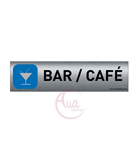 AUA SIGNALETIQUE - Plaque de porte Aluminium brossé imprimé AluSign - 200x50 mm - Double Face adhésif au dos - Impression UV directement sur l'aluminium (Pas de contre collage) (Bar/Café) von AUA SIGNALETIQUE