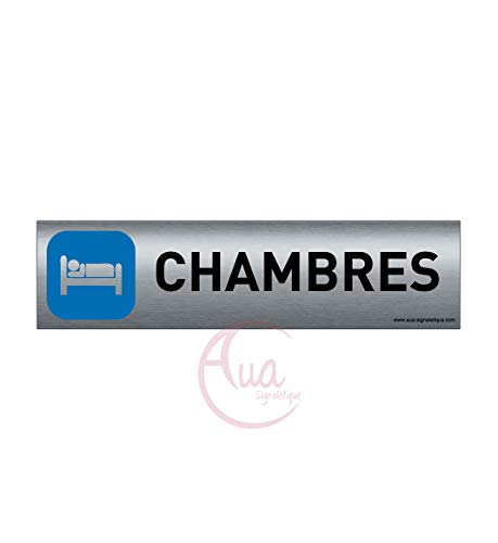 AUA SIGNALETIQUE - Plaque de porte Aluminium brossé imprimé AluSign - 200x50 mm - Double Face adhésif au dos - Impression UV directement sur l'aluminium (Pas de contre collage) (Chambres) von AUA SIGNALETIQUE