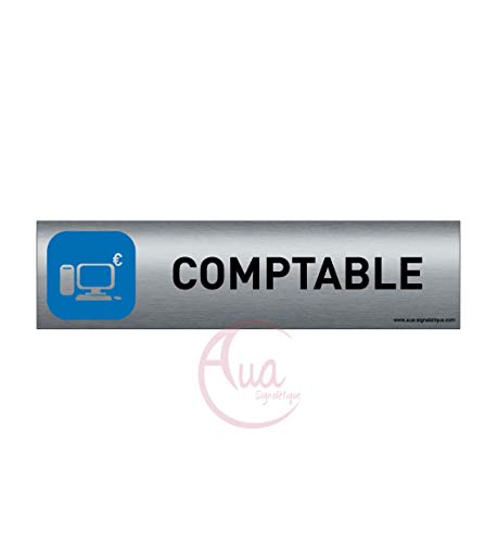 AUA SIGNALETIQUE - Plaque de porte Aluminium brossé imprimé AluSign - 200x50 mm - Double Face adhésif au dos - Impression UV directement sur l'aluminium (Pas de contre collage) (Comptable) von AUA SIGNALETIQUE