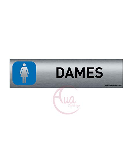 AUA SIGNALETIQUE - Plaque de porte Aluminium brossé imprimé AluSign - 200x50 mm - Double Face adhésif au dos - Impression UV directement sur l'aluminium (Pas de contre collage) (Dames) von AUA SIGNALETIQUE