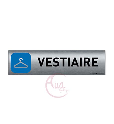 AUA SIGNALETIQUE - Plaque de porte Aluminium brossé imprimé AluSign - 200x50 mm - Double Face adhésif au dos - Impression UV directement sur l'aluminium (Pas de contre collage) (Vestiaire) von AUA SIGNALETIQUE