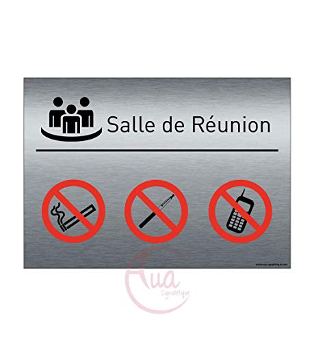 AUA SIGNALETIQUE - Plaque de porte Aluminium brossé imprimé AluSign - 210x150 mm - Double Face adhésif au dos (Salle de réunion 3) von AUA SIGNALETIQUE