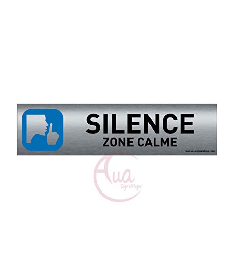 Plaque de porte aluminium brossé imprimé -Dimensions 200 x 50 mm - Double face adhésif au dos - Impression UV directement sur l'aluminium (Pas de contre collage) (silence) von AUA SIGNALETIQUE