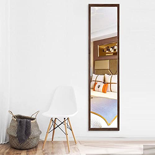 AUFHELLEN Wandspiegel 120x30cm Großer Ganzkörperspiegel mit Braun Rahmen HD Spiegel mit Haken und Rückwand für Tür, Wohn-, Schlaf- und Ankleidezimmer (Braun) von AUFHELLEN