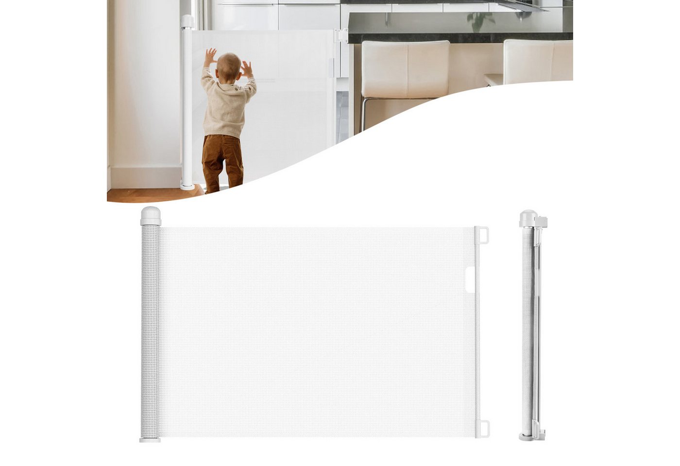AUFUN Treppenschutzgitter Einziehbar Türschutzgitter für Babys und Haustiere (Automatische Verriegelung), Einziehbar 150/180/300cm von AUFUN