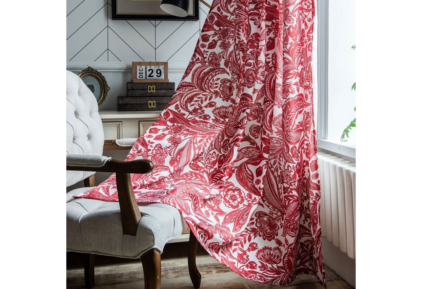 Vorhang Vorhang Vorhang im roten Stil kleines Fenster Küchenvorhang, AUKUU, Baumwolle und Leinen bedruckt Wohnzimmer halbverdunkelnd von AUKUU