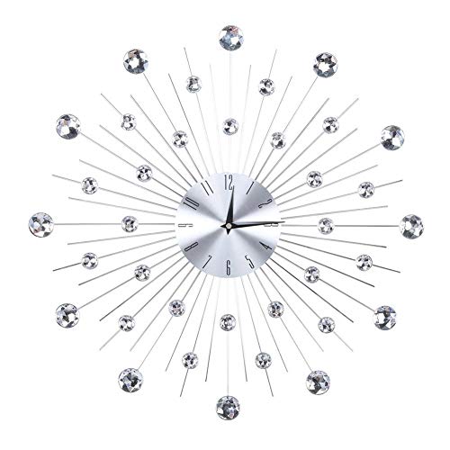 Wanduhr Sparkling Bling Metallic Funkelnde Bling Wanduhr Strass KreativeMetallic Silber Strass Hängende Uhr Wanduhr für Wohnzimmer Büro Büro Wanduhr für Wohnzimmer Büro Dekoration(1) von AUNMAS