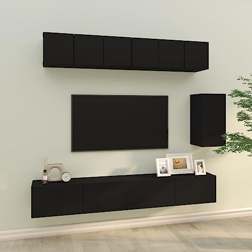 AUUIJKJF Home Items, 6-teiliges TV-Schrank-Set, schwarzes Holz, Anzugmöbel von AUUIJKJF