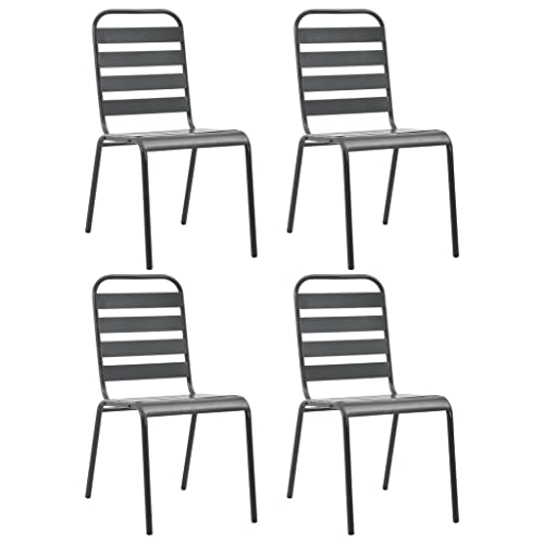 AUUIJKJF Home Items, Outdoor-Stühle, 4 Stück, Latten-Design, Stahl, dunkelgrau, Anzugmöbel von AUUIJKJF