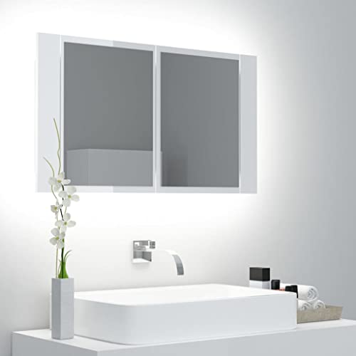 AUUIJKJF Schränke & Aufbewahrung LED Badezimmer Spiegelschrank Hochglanz Weiß 80x12x45cm Acrylmöbel von AUUIJKJF