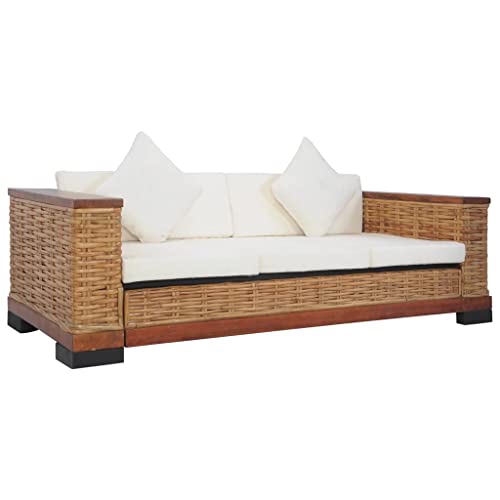 AUVNQDUC Sofa mit Auflagen Braun Natur Rattan(Color:Braun 3-Sitzer,Size:191 x 78 x 66 cm (B x T x H)) von AUVNQDUC