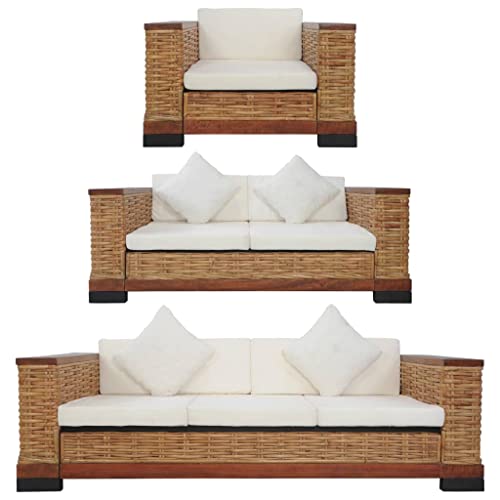 AUVNQDUC Sofa mit Auflagen Braun Natur Rattan(Color:Braun 3-TLG,Size:94 x 78 x 66 cm (B x T x H)) von AUVNQDUC