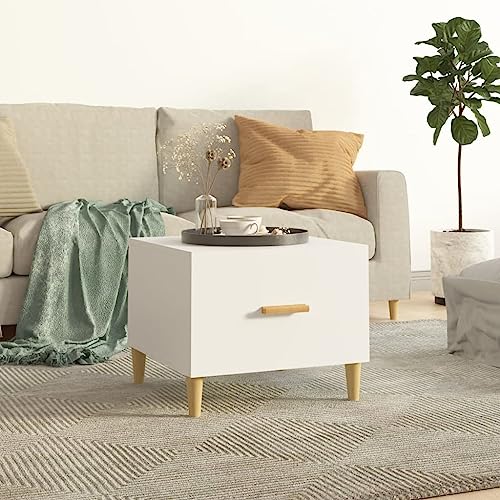 AUVYI Couchtisch mit Schublade Weiß 50x50x40 cm Holzwerkstoff&Eukalyptus Beistelltisch Schublade Sofatisch Sideboard Holz Wohnzimmertisch mit Stauraum Chautschtisch Kaffee Schublade von AUVYI