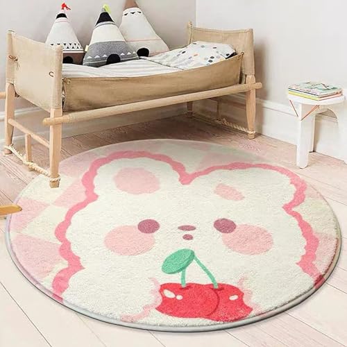 Niedlicher runder Teppich mit Kaninchenmotiv, rutschfeste Fußmatte, niedliche Kaninchenblume, rutschfeste Bodenmatte, geeignet für Schlafzimmer, Wohnzimmer, Arbeitszimmer, Spielteppich(Color:C,Size:60 von AUYBGGKEE