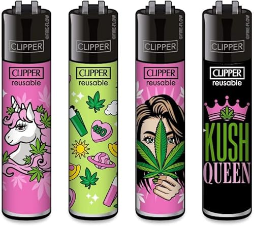 Clipper® 4er 420 Girly Collection Lighter Flints Feuerzeug + 1 Sticker High Zombie von AV AVIShI