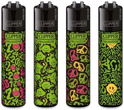 Clipper® 4er Acid Pattern Collection Lighter Flints Feuerzeug + 1 Sticker High Zombie von AV AVIShI