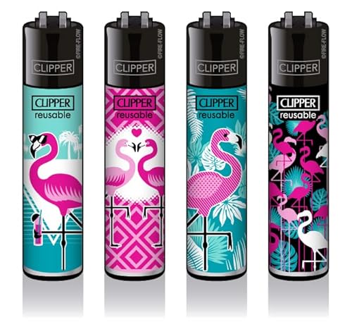 Clipper® 4er Flamingos Collection Lighter Flints Feuerzeug + 2 Sticker von AV AVIShI