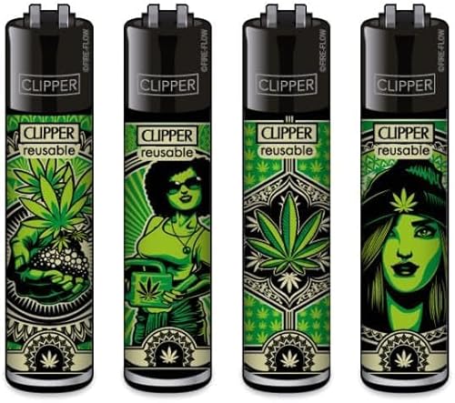 Clipper® 4er Gras Art #2 Collection Lighter Flints Feuerzeug + 1 Sticker High Zombie von AV AVIShI