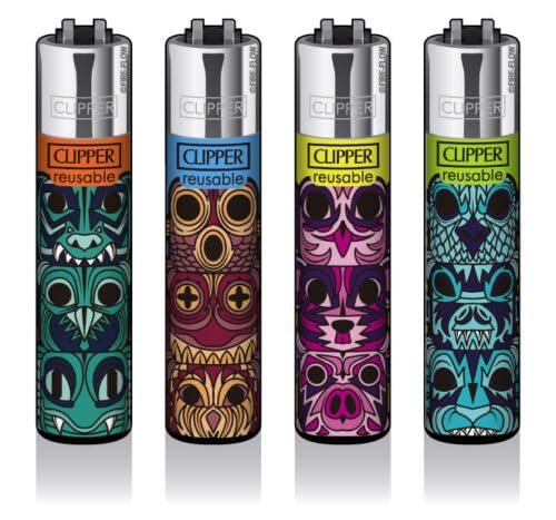 Clipper® 4er Native Totem #3 Collection Lighter Flints Feuerzeug + 1 Sticker High Zombie von AV AVIShI