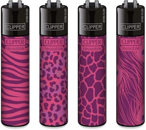 Clipper® 4er Pink Wildlife Collection Lighter Flints Feuerzeug + 1 Sticker High Zombie von AV AVIShI